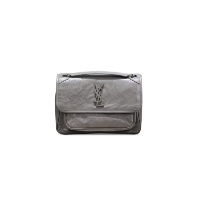 YSL NIKI MEDIUM CHAIN BAG IN CRINKLED VINTAGE LEATHER 633158 (28*20*8.5cm)